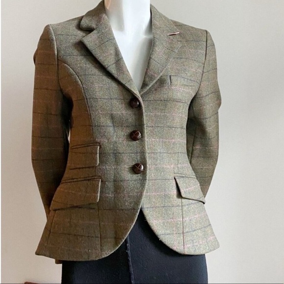 Vintage Jack Wills Plaid Olive Green Wool Riding Hunting Jacket 4 - Picture 1 of 10